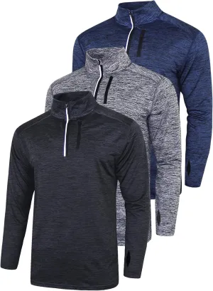 Liberty Imports 3-Pack Mens Quarter-Zip Pullover Lightweight Long Sleeve Athletic Jackets Performance Workout Running Shirts