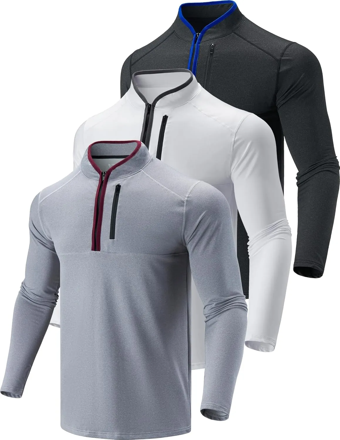 Liberty Imports 3-Pack Mens Quarter-Zip Pullover Lightweight Long Sleeve Athletic Jackets Performance Workout Running Shirts