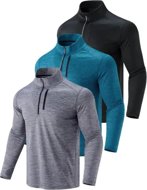 Liberty Imports 3-Pack Mens Quarter-Zip Pullover Lightweight Long Sleeve Athletic Jackets Performance Workout Running Shirts