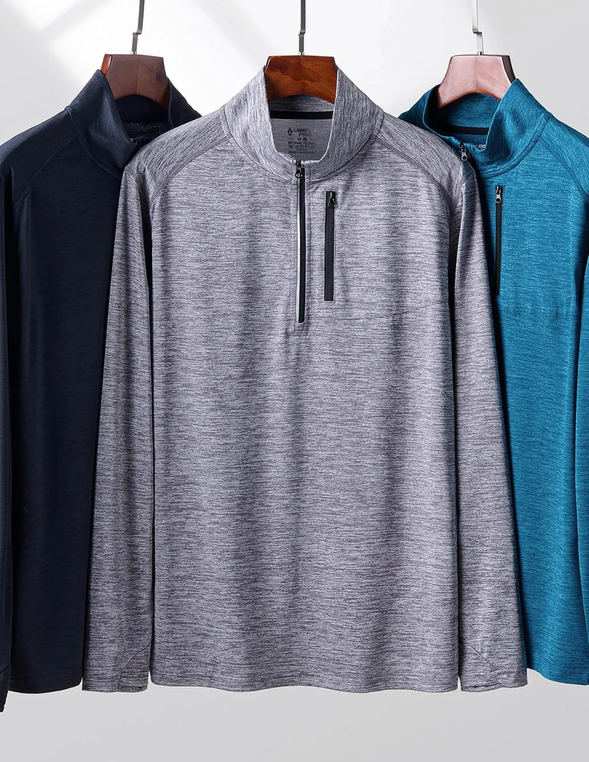 Liberty Imports 3-Pack Mens Quarter-Zip Pullover Lightweight Long Sleeve Athletic Jackets Performance Workout Running Shirts