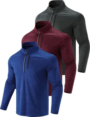 Liberty Imports 3-Pack Mens Quarter-Zip Pullover Lightweight Long Sleeve Athletic Jackets Performance Workout Running Shirts