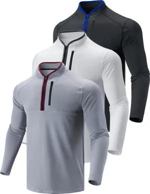 Liberty Imports 3-Pack Mens Quarter-Zip Pullover Lightweight Long Sleeve Athletic Jackets Performance Workout Running Shirts