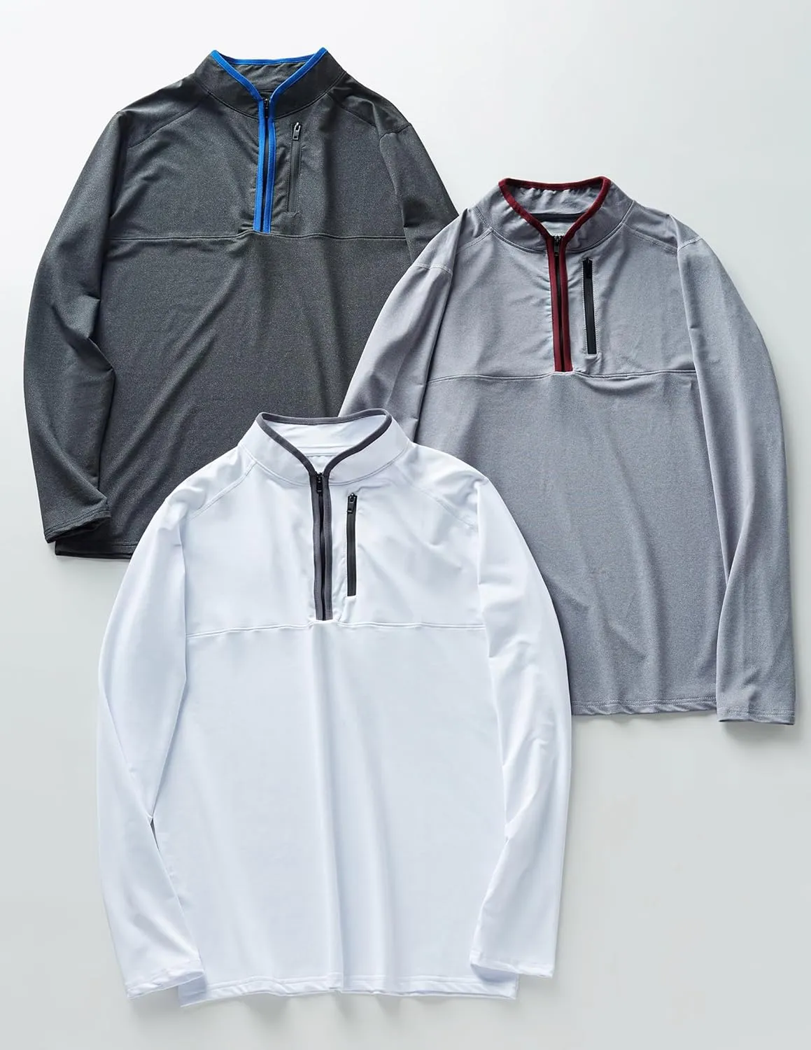 Liberty Imports 3-Pack Mens Quarter-Zip Pullover Lightweight Long Sleeve Athletic Jackets Performance Workout Running Shirts