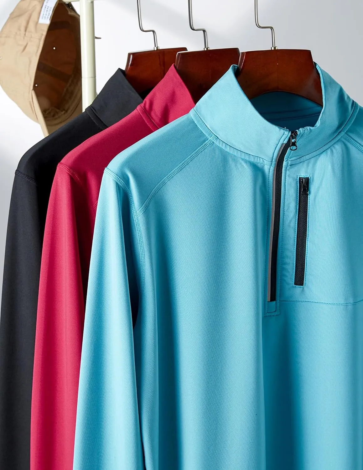 Liberty Imports 3-Pack Mens Quarter-Zip Pullover Lightweight Long Sleeve Athletic Jackets Performance Workout Running Shirts