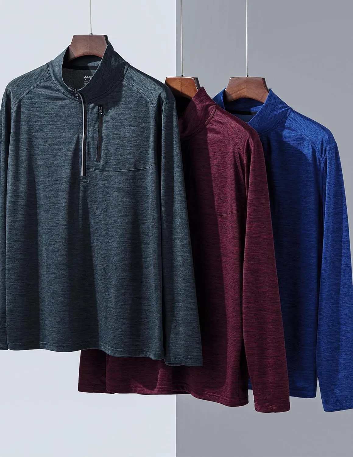 Liberty Imports 3-Pack Mens Quarter-Zip Pullover Lightweight Long Sleeve Athletic Jackets Performance Workout Running Shirts