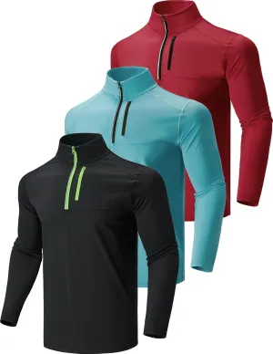 Liberty Imports 3-Pack Mens Quarter-Zip Pullover Lightweight Long Sleeve Athletic Jackets Performance Workout Running Shirts