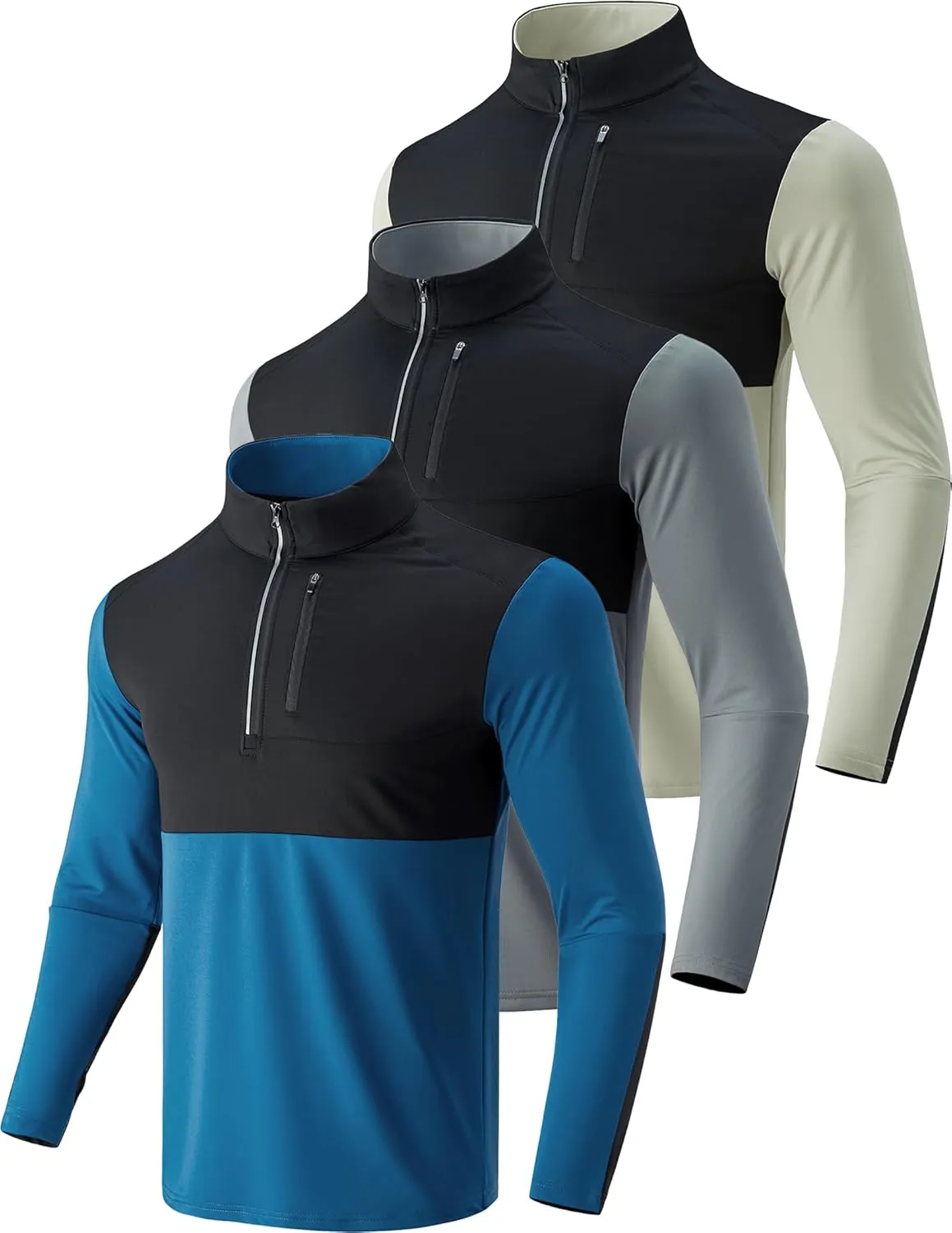 Liberty Imports 3-Pack Mens Quarter-Zip Pullover Lightweight Long Sleeve Athletic Jackets Performance Workout Running Shirts