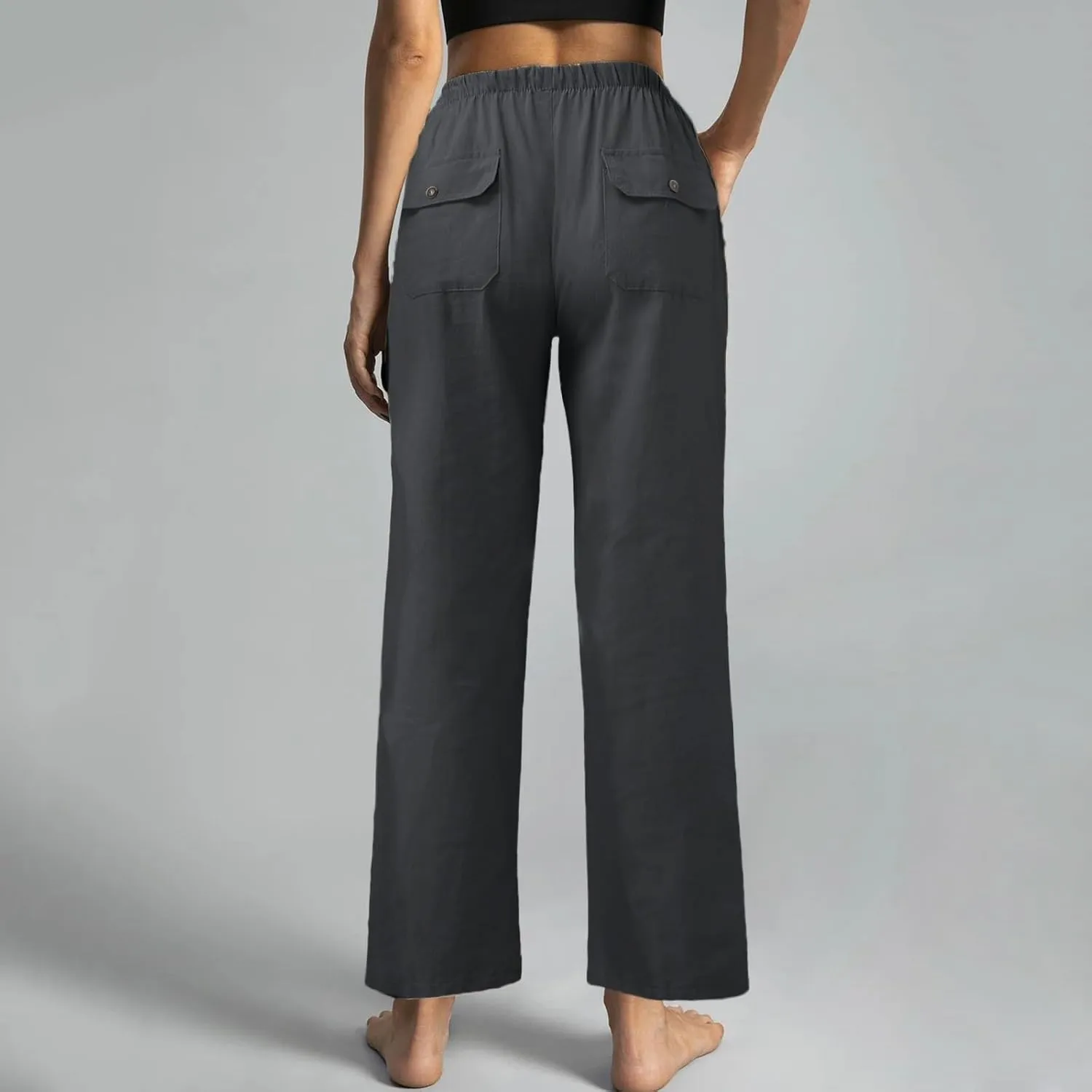 Linen Pants Women 2025 Casual Hight Waist Drawstring Joggers Plus Size Loose Wide Leg Baggy Summer Solid Linen Pants