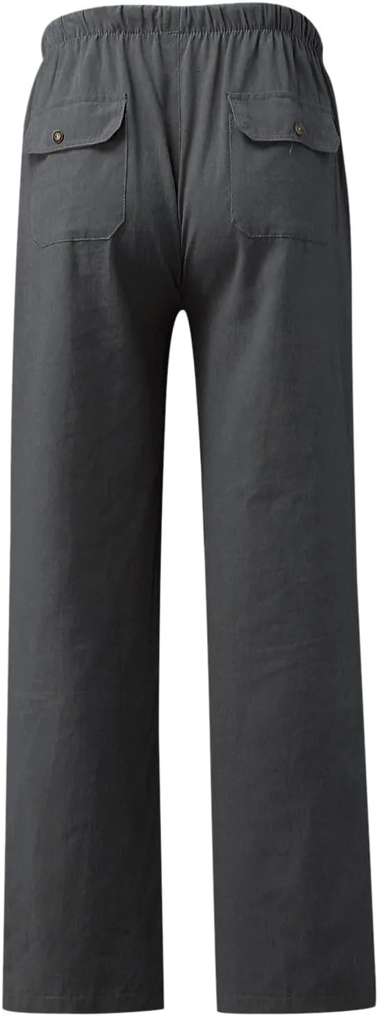 Linen Pants Women 2025 Casual Hight Waist Drawstring Joggers Plus Size Loose Wide Leg Baggy Summer Solid Linen Pants