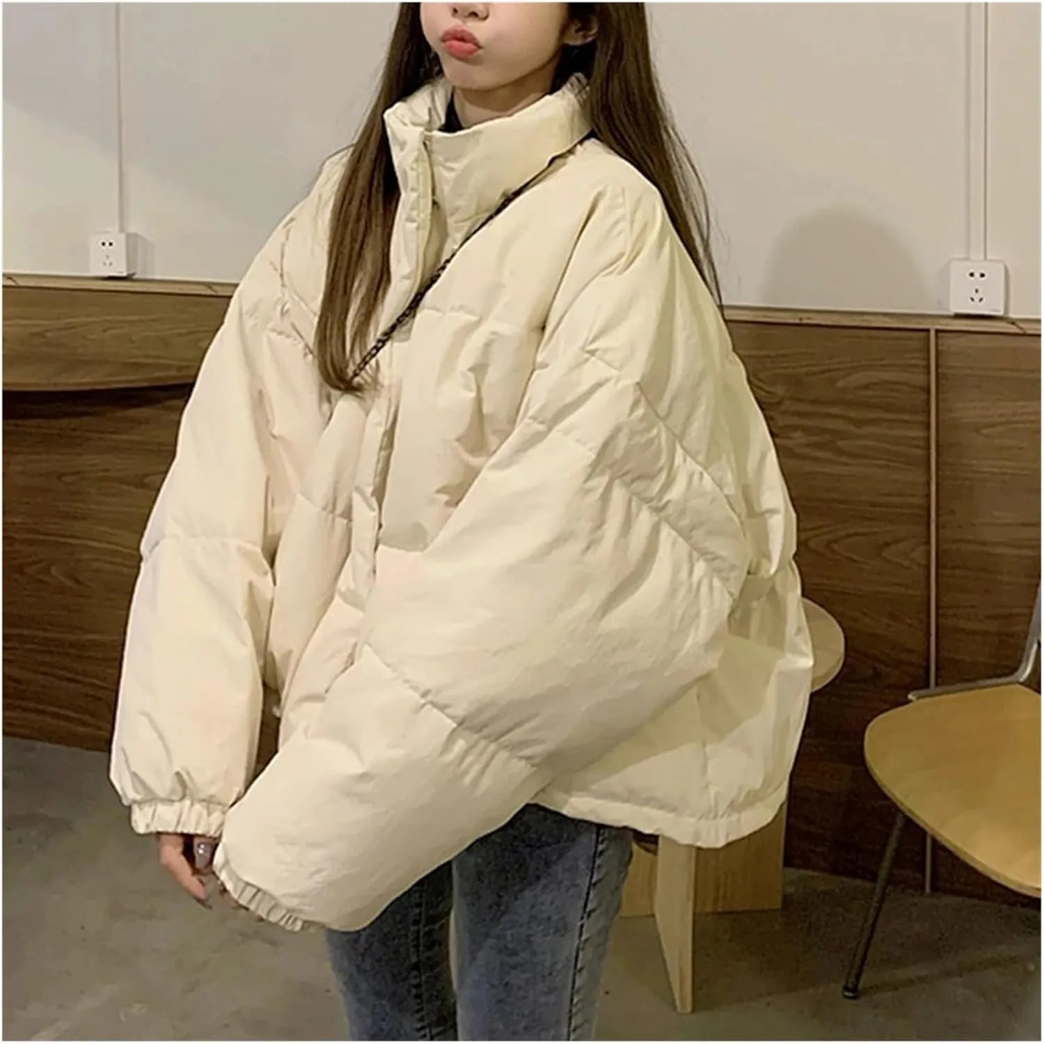 Loose Stand Collar Parkas Coat Women Winter Thicken Cotton Padded Jackets Female Puffy Warm Women Winter Jacket(Medium)