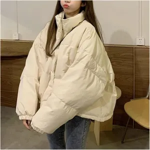 Loose Stand Collar Parkas Coat Women Winter Thicken Cotton Padded Jackets Female Puffy Warm Women Winter Jacket(Medium)