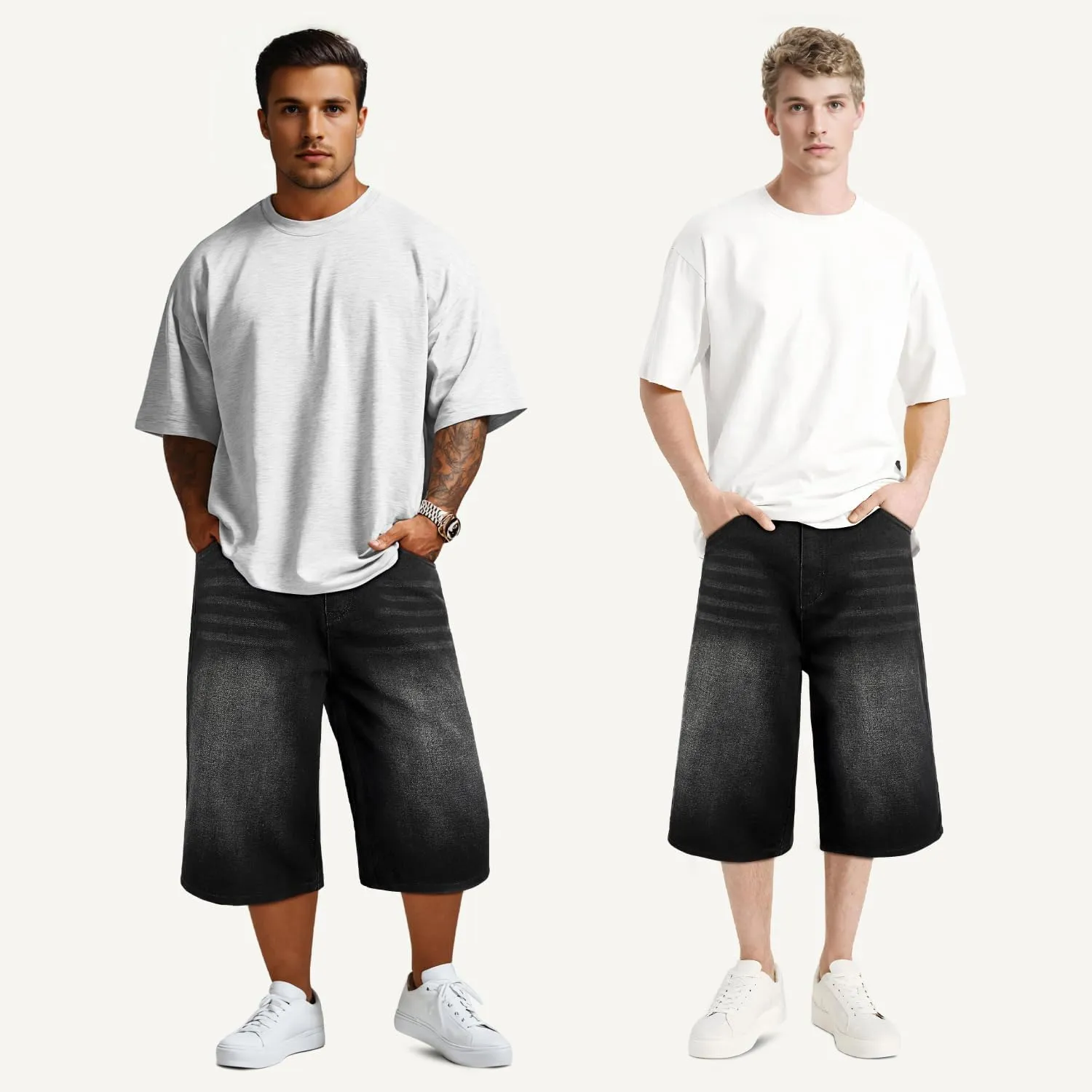 Men Baggy Jorts Y2k Streetwear Loose Fit Hip Hop Skateboard Denim Shorts