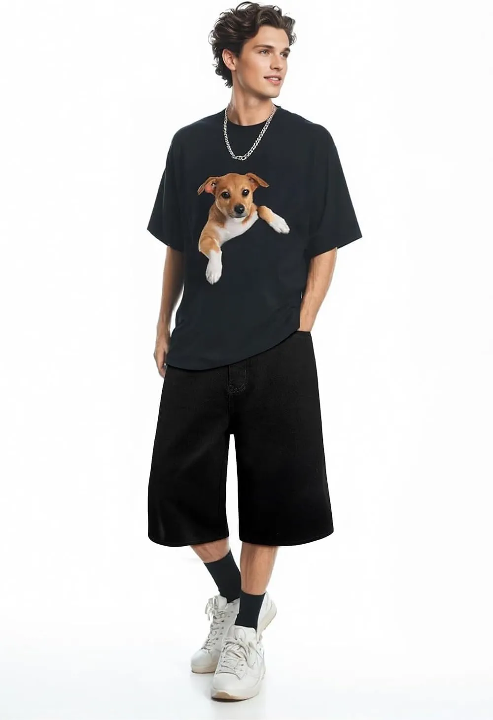 Men Baggy Jorts Y2k Streetwear Loose Fit Hip Hop Skateboard Denim Shorts