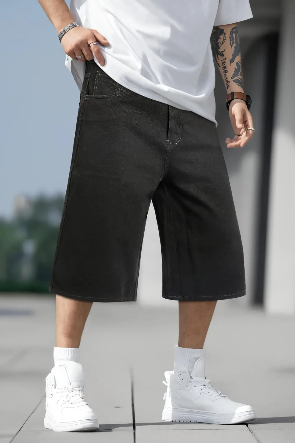 Men Baggy Jorts Y2k Streetwear Loose Fit Hip Hop Skateboard Denim Shorts