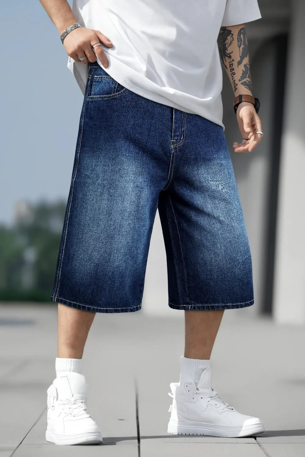 Men Baggy Jorts Y2k Streetwear Loose Fit Hip Hop Skateboard Denim Shorts