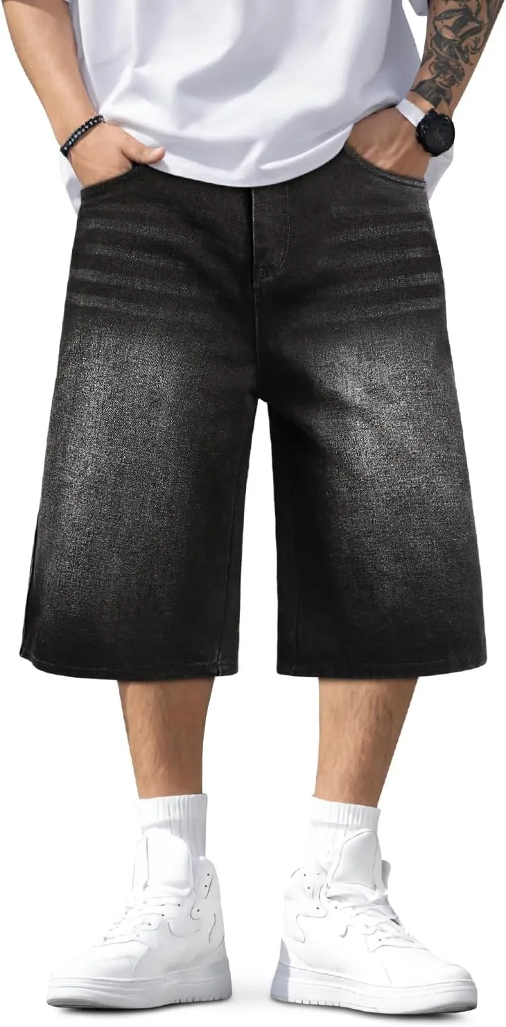 Men Baggy Jorts Y2k Streetwear Loose Fit Hip Hop Skateboard Denim Shorts