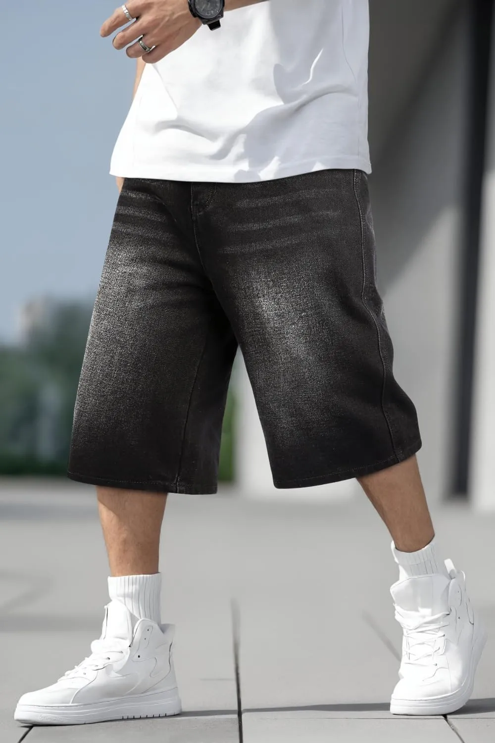 Men Baggy Jorts Y2k Streetwear Loose Fit Hip Hop Skateboard Denim Shorts