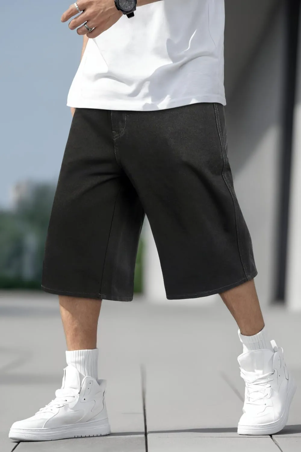 Men Baggy Jorts Y2k Streetwear Loose Fit Hip Hop Skateboard Denim Shorts