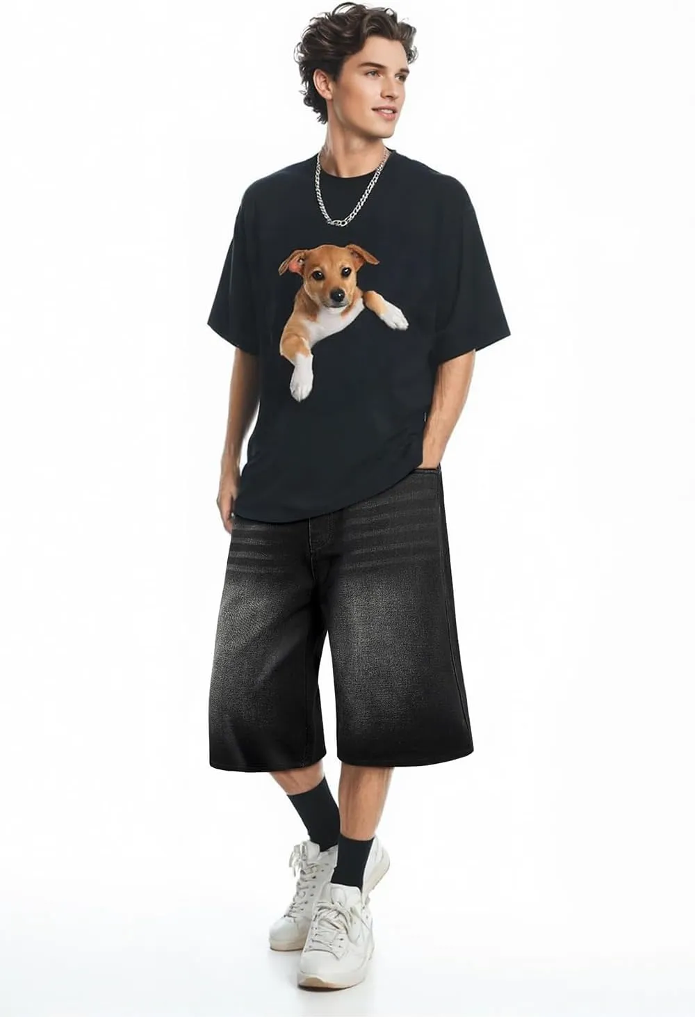Men Baggy Jorts Y2k Streetwear Loose Fit Hip Hop Skateboard Denim Shorts