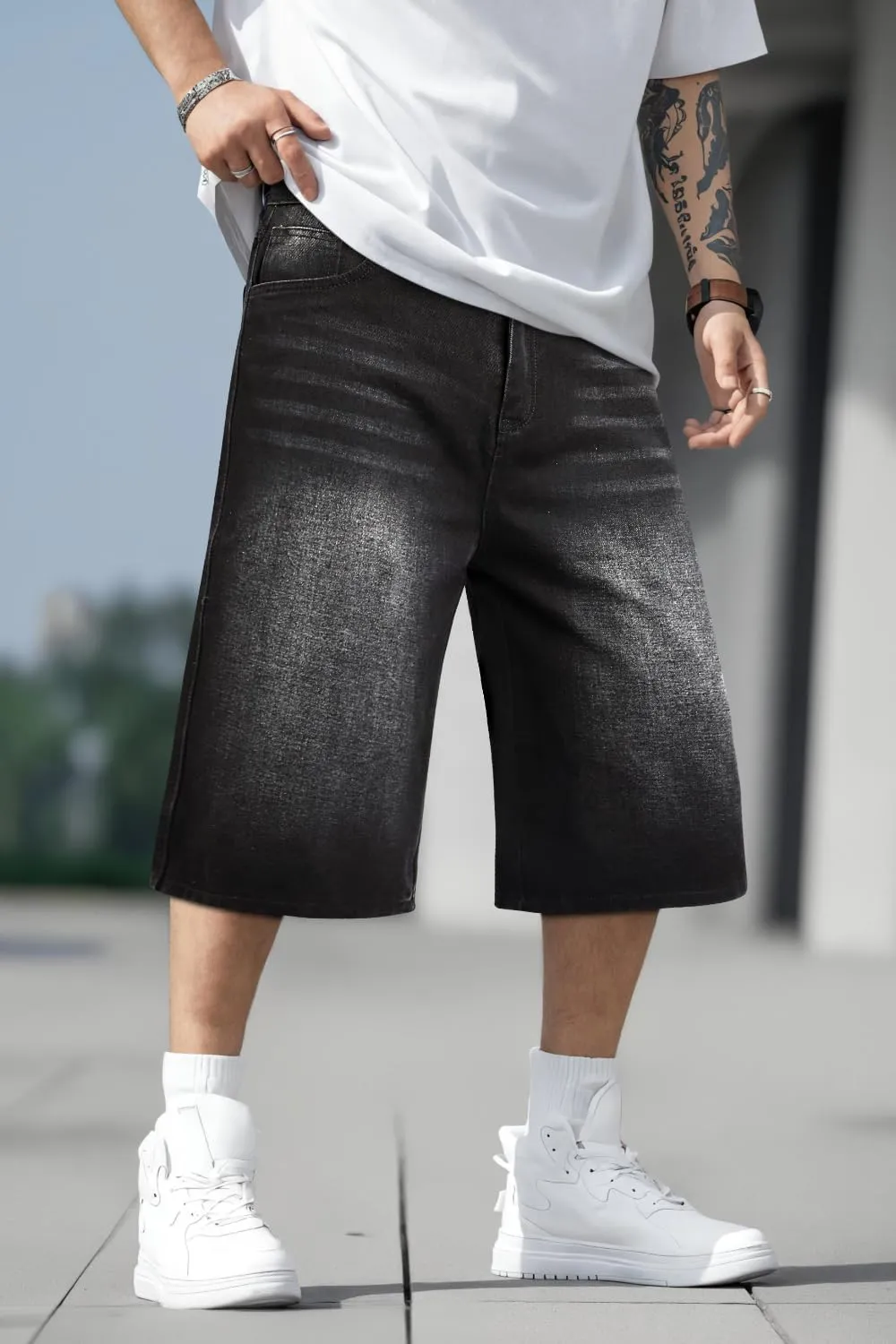 Men Baggy Jorts Y2k Streetwear Loose Fit Hip Hop Skateboard Denim Shorts