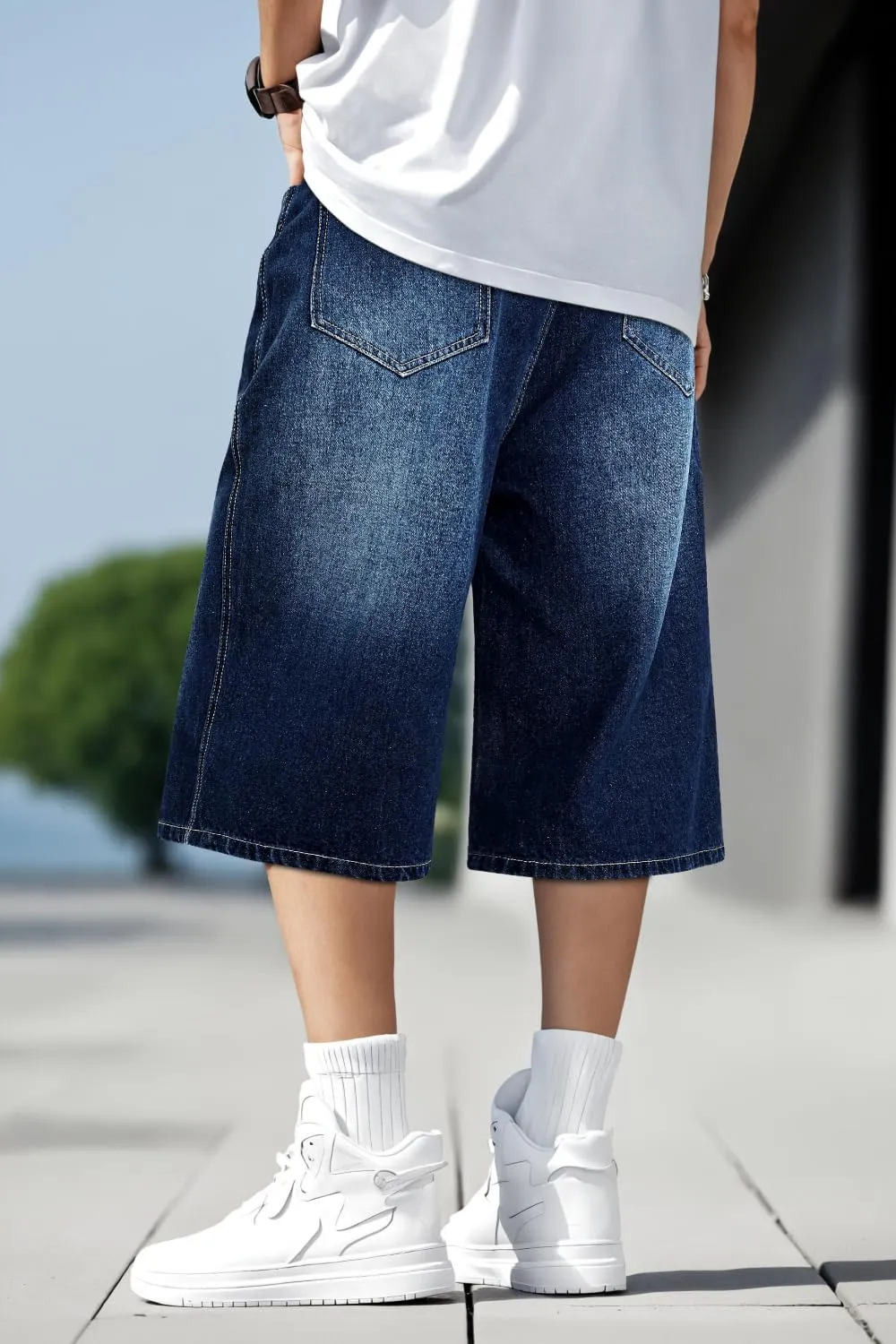 Men Baggy Jorts Y2k Streetwear Loose Fit Hip Hop Skateboard Denim Shorts