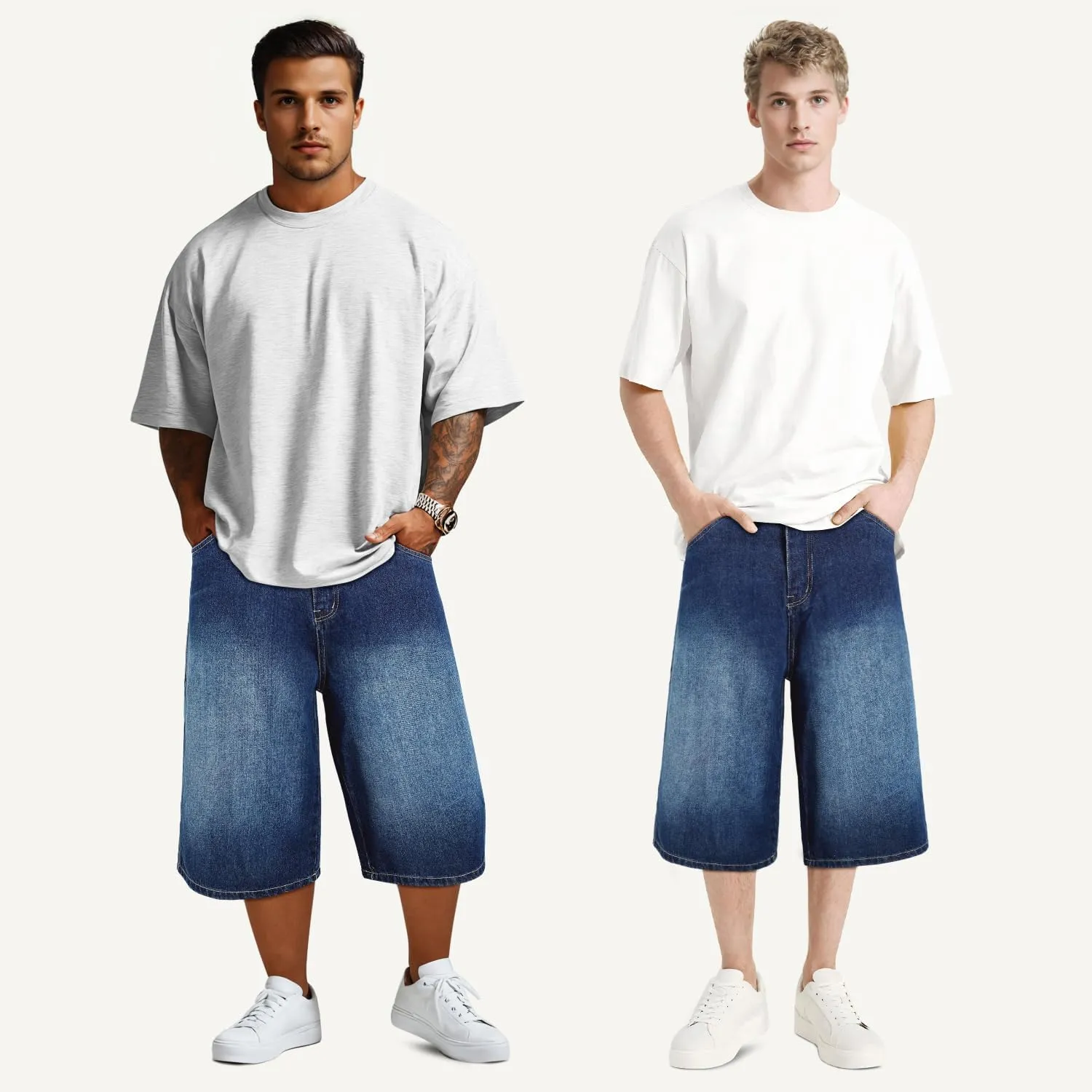 Men Baggy Jorts Y2k Streetwear Loose Fit Hip Hop Skateboard Denim Shorts