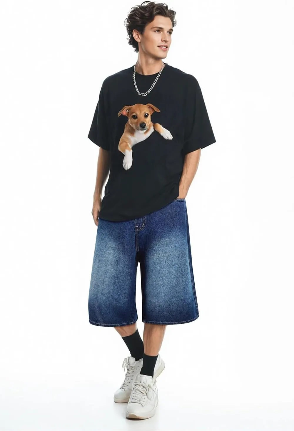Men Baggy Jorts Y2k Streetwear Loose Fit Hip Hop Skateboard Denim Shorts