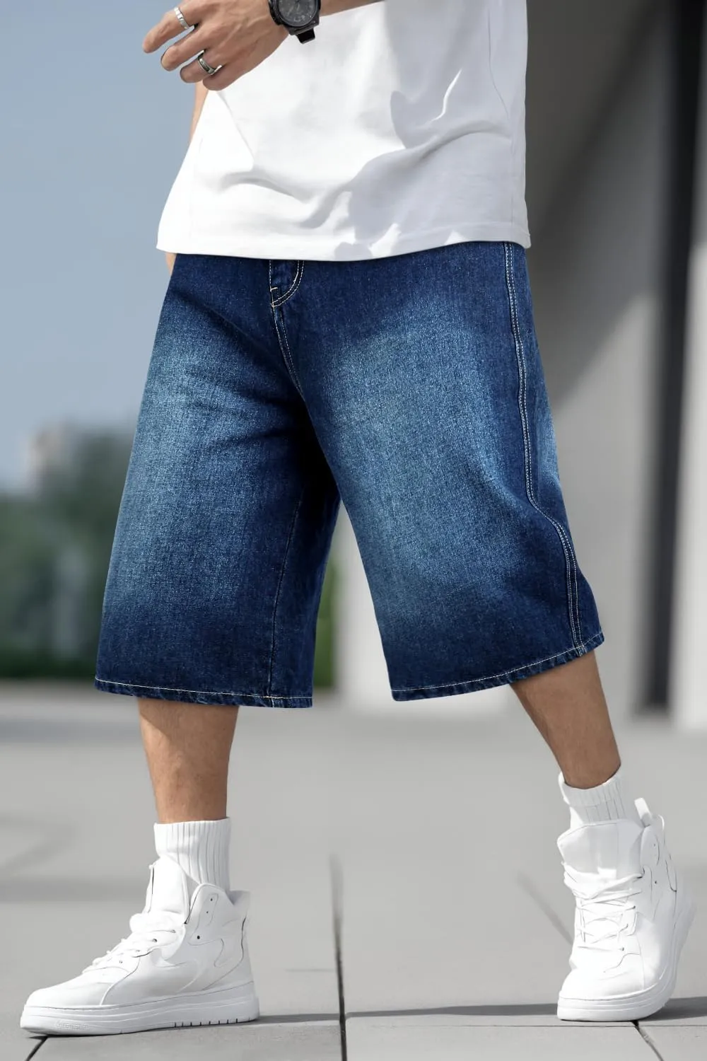 Men Baggy Jorts Y2k Streetwear Loose Fit Hip Hop Skateboard Denim Shorts