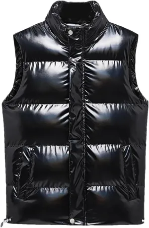 Men Sleeveless Jacket Winter Shiny Cotton Padded Vest Jackets Waistcoat