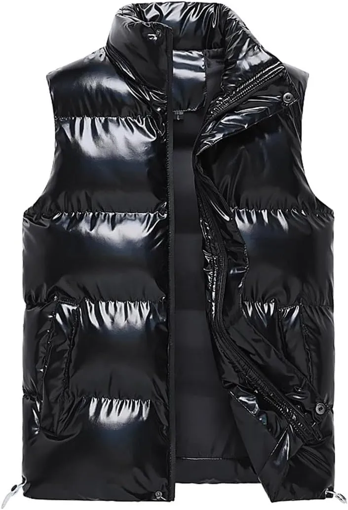 Men Sleeveless Jacket Winter Shiny Cotton Padded Vest Jackets Waistcoat