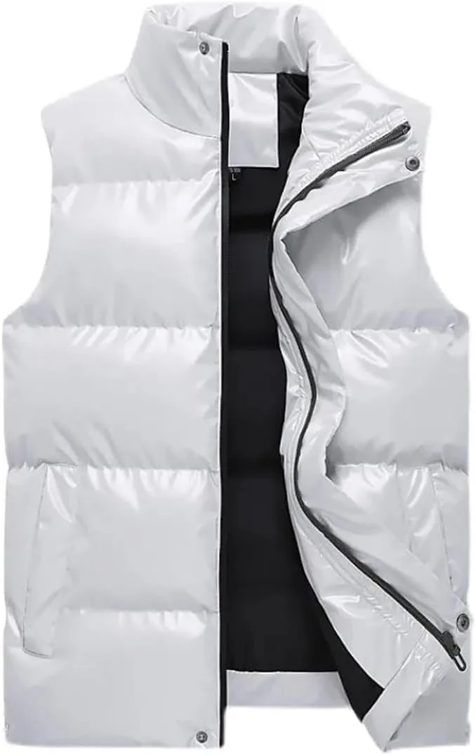Men Sleeveless Jacket Winter Shiny Cotton Padded Vest Jackets Waistcoat