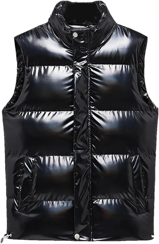 Men Sleeveless Jacket Winter Shiny Cotton Padded Vest Jackets Waistcoat