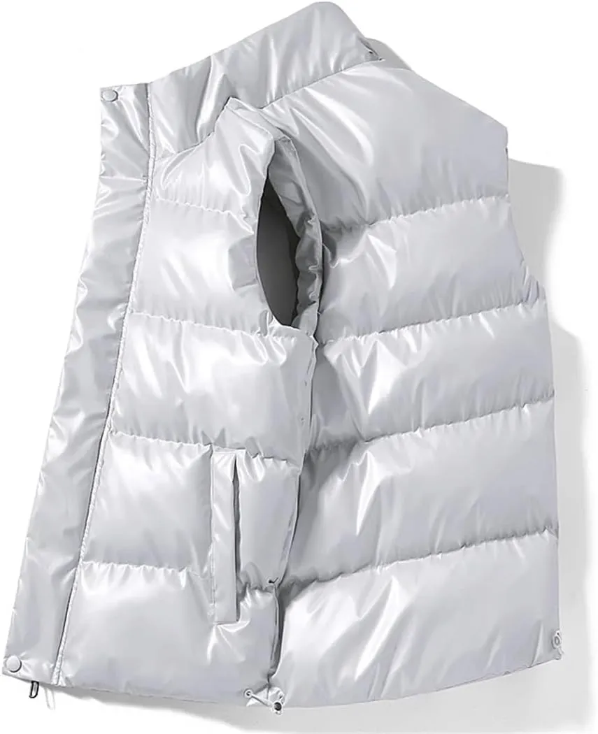 Men Sleeveless Jacket Winter Shiny Cotton Padded Vest Jackets Waistcoat