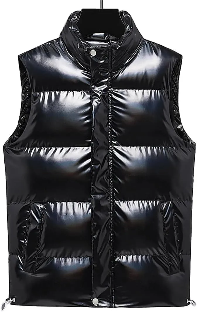 Men Sleeveless Jacket Winter Shiny Cotton Padded Vest Jackets Waistcoat