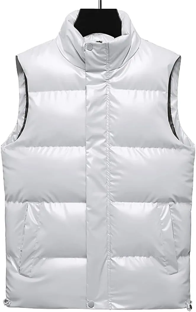 Men Sleeveless Jacket Winter Shiny Cotton Padded Vest Jackets Waistcoat