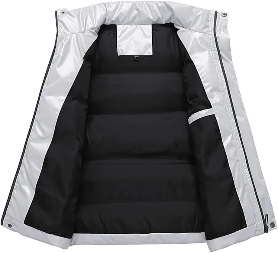 Men Sleeveless Jacket Winter Shiny Cotton Padded Vest Jackets Waistcoat
