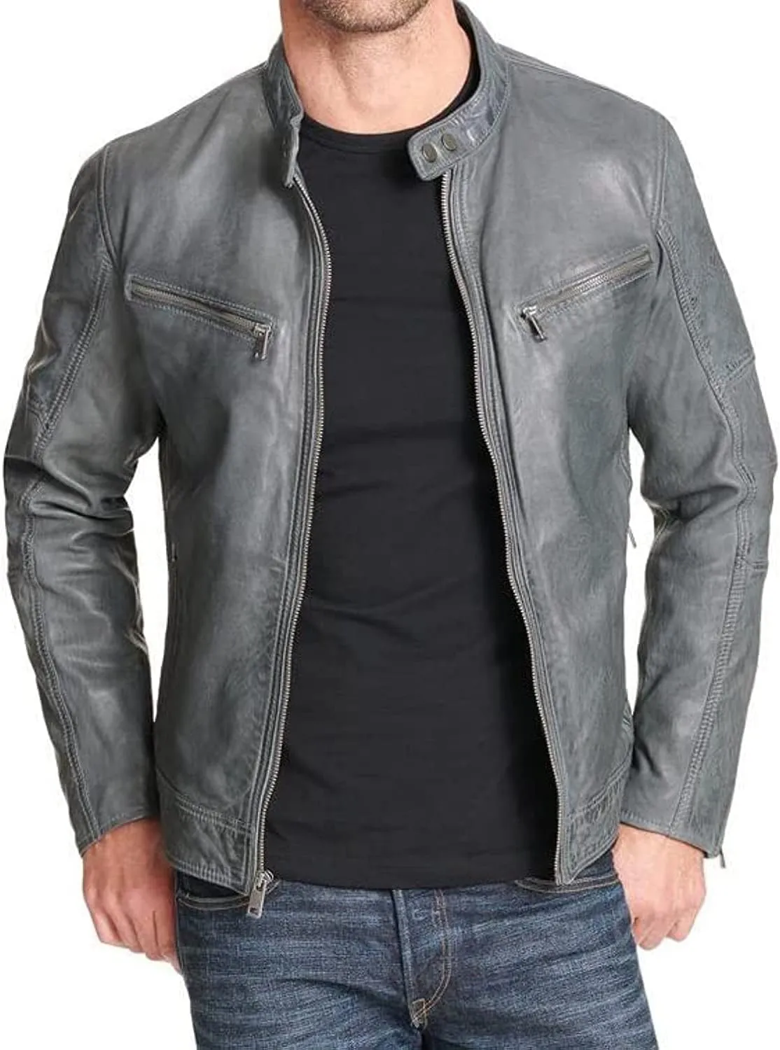 Mens Bikers and Bombers Silver Grey Jackets