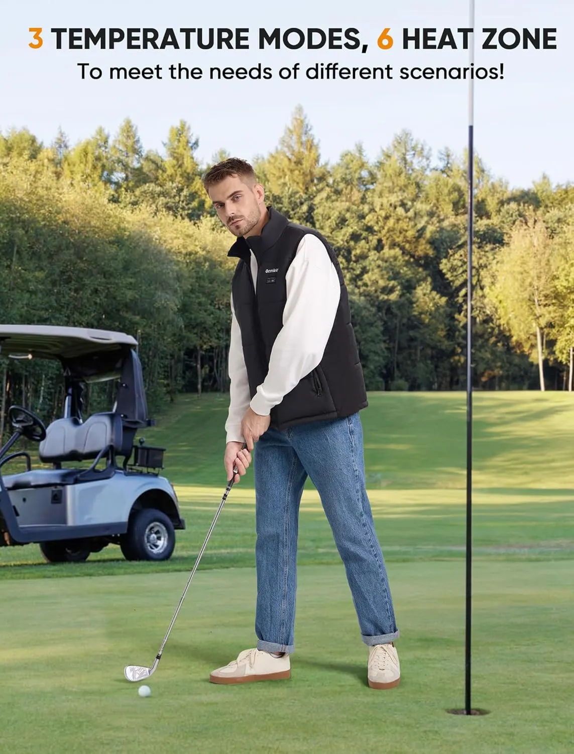 Men's Heated Golf Vest with Battery Pack - 7.4v Lightweight Heated Golf Jacket for Mens, Comfortable and Flexible