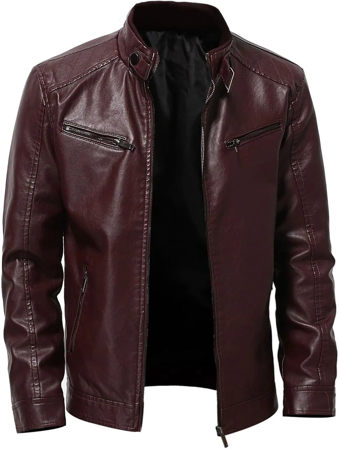 Mens Leather Jacket Motorcycle Black Biker Jackets Vintage Faux Leather Outwear Casual Lightweight