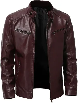 Mens Leather Jacket Motorcycle Black Biker Jackets Vintage Faux Leather Outwear Casual Lightweight