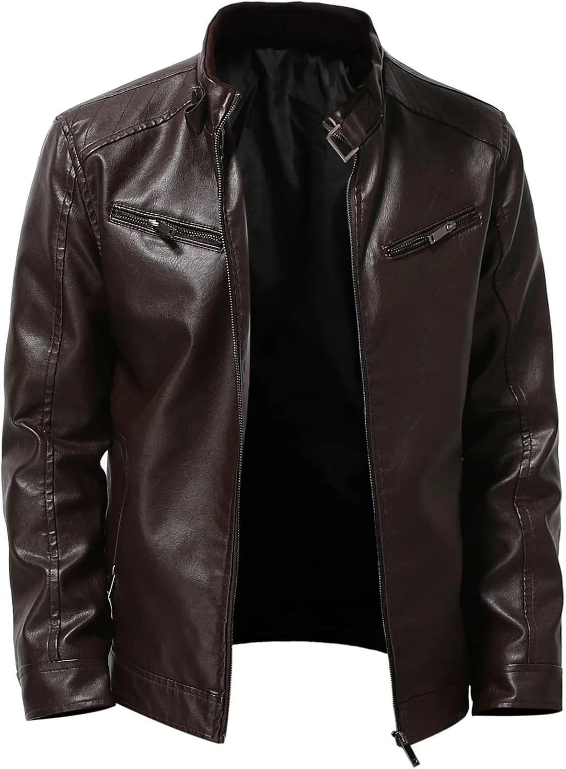Mens Leather Jacket Motorcycle Black Biker Jackets Vintage Faux Leather Outwear Casual Lightweight