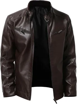 Mens Leather Jacket Motorcycle Black Biker Jackets Vintage Faux Leather Outwear Casual Lightweight