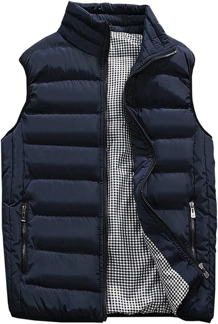 Men's Outdoor Casual Stand Collar Outwear Padded Vest Coats