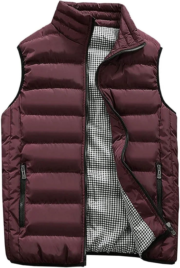 Men's Outdoor Casual Stand Collar Outwear Padded Vest Coats
