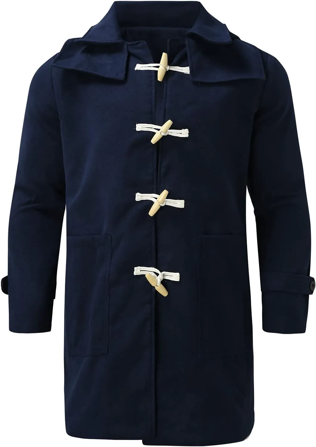 Men's Oversized Notched Long Faux Wool Blend Trench Coat Single Breasted Knee Length Lapel Winter Jackets