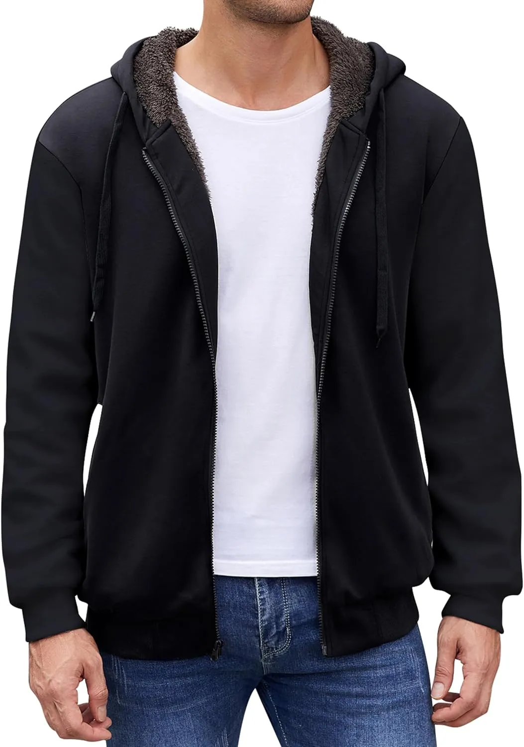 PEGENO Mens Casual Full Zip Hoodie Sweatshirt Long Sleeve Coat Fall Winter Outfits Jacket