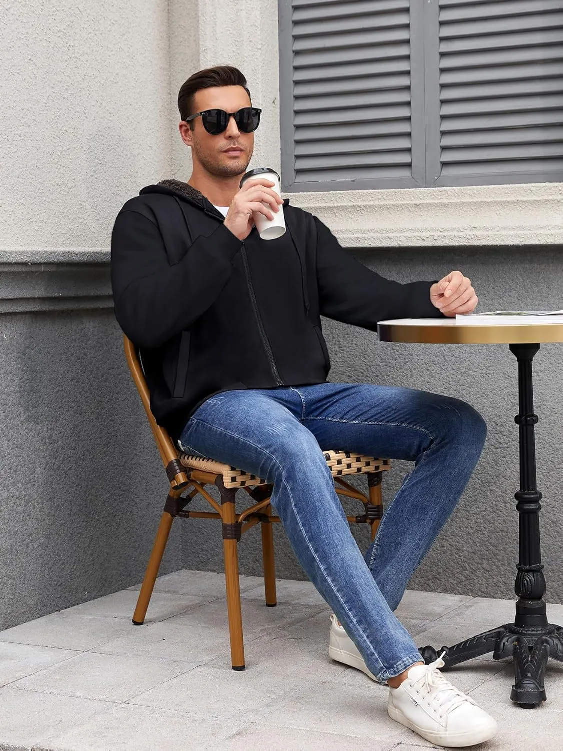PEGENO Mens Casual Full Zip Hoodie Sweatshirt Long Sleeve Coat Fall Winter Outfits Jacket