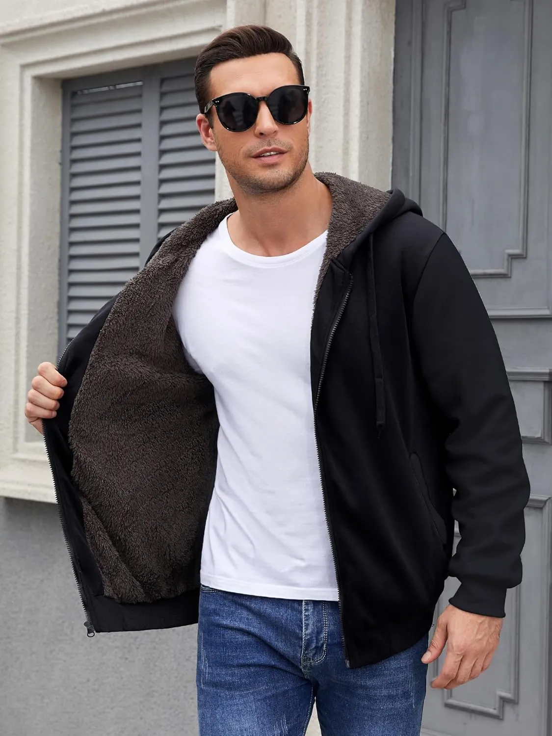 PEGENO Mens Casual Full Zip Hoodie Sweatshirt Long Sleeve Coat Fall Winter Outfits Jacket
