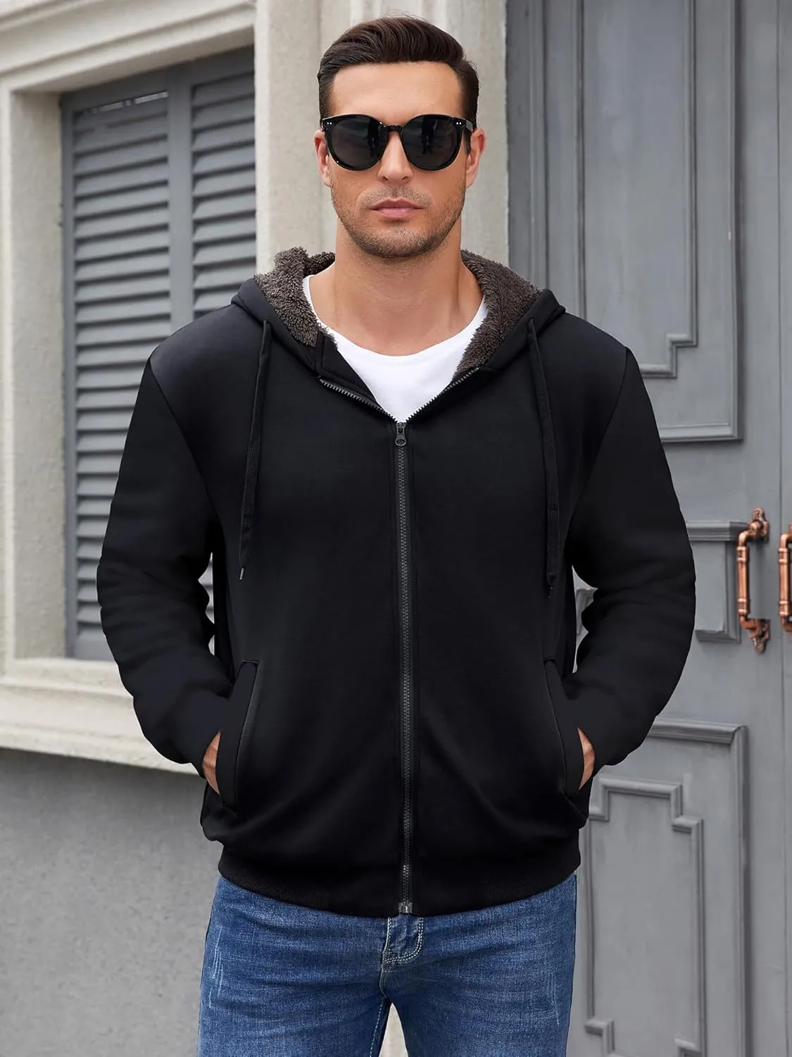 PEGENO Mens Casual Full Zip Hoodie Sweatshirt Long Sleeve Coat Fall Winter Outfits Jacket
