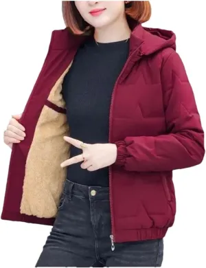 Pegsmio Short Down Cotton-Padded Jacket Ladies Cotton-Padded Jacket Mother Winter Padded Hooded Warm Coat